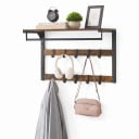 Væghængt knagerække med hylde 42 x 65 x 30 cm og 10 aftagelige kroge på 2 stænger med en stang til bøjler i brun og sort farve til entreen 2