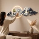 Væghorolog med LED lys 100 x 35 cm Bjerge med træ og sø Koi karper Varme hvide lys Vægdekoration 4