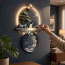 Væglampe med LED og billede 120 x 80 cm Bjerge med træ og sø Koi karper Akryl og metal Grå Varm hvidt lys Indretning til indendørs brug 2