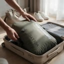 Vakuum Aufbewahrungssack mit Ventil für Kleidung 18 l, wasserabweisendes Nylon 70D mit TPU, olivgrün, Kompressionssack für Reisen im Koffer und Rucksack 6