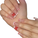 Valentinstags-Set aus künstlichen Nägeln Quadratische Form Romantische Herzen und 3D Schleifen 12 Größen Elegante French Tips 24 Stück 1