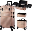 Valigetta per trucco portatile 3 in 1 con ruote 34 x 24 x 41 cm Valigetta cosmetica rimovibile e bloccabile in PVC Organizzatore professionale 4