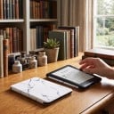 Valkoinen flip-kotelo 6 tuumaa Kindle 10. sukupolvelle 2019 marmorikuviolla ja harmailla suonilla sekä käsihihnalla ja suojakalvolla 2