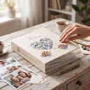 Valokuva-albumi 100 valokuvalle lintumotiivilla ja sydämellä Koko 16,5 x 12,5 x 5 cm PVC kansi Kermainen Perhekuville tai lahjaksi 5