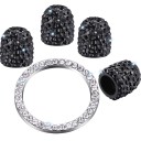 Valve Caps with Sparkling Stones and Decorative Frame for Car Start Button Set of 4 Caps and Frame Plastic Diameter of Frame 3.8 cm 2