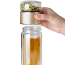 Vandflaske med tefilter 390 ml Glasinfusionsflaske til urte- og frugtte Dobbeltvægget varmeisolering Lækagesikkert låg Elegant design 2