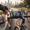 Vandtæt farvet LCD-display 5pin Styrmontering 22,2 mm Kommunikation UART og USB-port Sort Til elcykel og elektrisk scooter 5