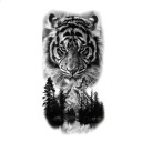 Vandtæt midlertidig tatovering 21 x 11,4 cm Tiger, bjerge og skov Dyremotiv Nem påføring Holdbar tatovering Naturligt design Symbol på styrke og frihed 1