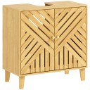 Vanity Cabinet 60 x 30 x 60 cm with Cut-Out for Trap and Doors with Herringbone Pattern on Legs in Natural Colour 1
