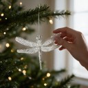 Vánoční ozdoba na stromeček Vážka se čtyřmi třpytivými křídly Průhledná s článkovaným tělem Se stříbrným závěsem Figurka na Vánoce 6