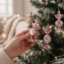 Vánoční ozdoby na stromeček Bonbóny Sada 6 ks 9,5 x 4 cm Lesklé se třpytivou spirálou S provázkem Dekorace na Vánoce 14
