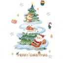Vánoční samolepky na okna Stromek se zasněženou chaloupkou Santa na saních a sobík Nápis Merry Christmas Dárky a hvězdy Na Vánoce 2