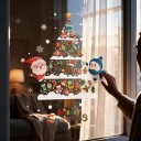 Vánoční samolepky na okno Vícekrát použitelné Barevný stromeček z ozdob se Santou a sněhulákem Nápis Merry Christmas Dekorace na výlohu 5