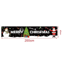 Vánoční venkovní banner 200 x 40 cm Černý polyesterový závěs se Santou, sněhulákem a stromkem s bílým nápisem Merry Christmas 2