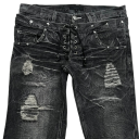 Vaqueros negros unisex Estilo gótico con cordones Aspecto deshilachado Piernas acampanadas Tachuelas Pantalones rotos hasta el tobillo 4