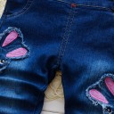 Vaqueros para niña con tirantes y estampado de conejitos 6