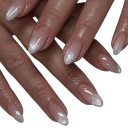 Vârfuri migdalate de dimensiune medie 24 buc 3D unghii acrilice autocolante strălucitoare pentru manichiură acasă Finisaj delicat Unghii cosmetice 1