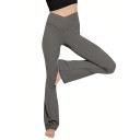 Varrás nélküli női leggings magas derekú, V-nyakú, hasított, harang alakú alsóval, keresztbe vágott, rugalmas, kényelmes leggings mindennapi viseletre 3
