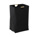 Vasketøjskurv 35 x 45 x 65 cm sammenfoldelig stof sort med bambushåndtag opbevaringskurv til vasketøj til badeværelset 2