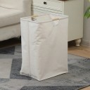 Vasketøjskurv 35 x 45 x 65 cm sammenfoldelig stof sort med bambushåndtag opbevaringskurv til vasketøj til badeværelset 3