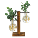 Vaso da tavolo in vetro con base in legno 13,5 x 10 cm 2 bulbi rimovibili a forma di lampadina Coltivazione idroponica Decorazione per la casa 3