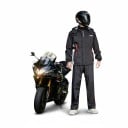Vattentät motorcykelset jacka och byxor Jacka med hög krage och elastiska manschetter Raka byxor Svart med grå och röda inslag 1