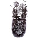 Vattentät tillfällig tatuering 21 x 11,4 cm Varg, björn, skog och fullmåne Djurmotiv Enkel applicering Hållbar tatuering Naturlig design 1