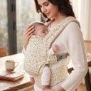 Vauvan kantoreppu 4v1 Säädettävät olkahihnat Leveä lantiovyö Pehmeä materiaali Beigen värinen oksilla ja lehdillä Kävelyille 4