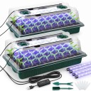 Vază de semănat cu iluminat LED pentru creșterea plantelor și capac, 80 celule, 2 bucăți, plastic, temporizator 3/6/12 h, verde, pentru germinarea semințelor și răsadurilor 1