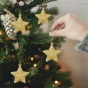 Veelkleurige glitterornamenten Kerstversiering Gouden sterren voor in de kerstboom Kerstboomornamenten Hangende sterren Zilveren sterren om op te hangen 5 x 5 cm 24 stuks 1