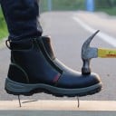 Veiligheidsschoenen met stalen neus Voor het werken met mechanische risico's Zijrits Leer en PU leer Rubber geprofileerde zool Zwart 4