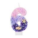 Vela de cumpleaños con forma del número 6 Vela ombré de color rosa violeta con conchas y estrellas de mar Decoración para tarta de mar Celebración 1