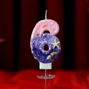Vela de cumpleaños con forma del número 6 Vela ombré de color rosa violeta con conchas y estrellas de mar Decoración para tarta de mar Celebración 2