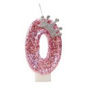 Vela de cumpleaños rosa con número y corona de 7,5 cm, decoración de princesa para fiesta de niñas, feliz cumpleaños 1