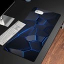 Velká podložka pod myš a klávesnici s LED osvětlením 300 x 700 x 2 mm geometrický design v černé a modré barvě na herní a kancelářský stůl 3