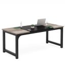 Velký počítačový stůl 74 x 179 x 79 cm S deskou ve vintage šedé a černým středem Kancelářský stůl na černých rámových nohách 2
