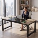 Velký počítačový stůl 74 x 179 x 79 cm S deskou ve vintage šedé a černým středem Kancelářský stůl na černých rámových nohách 5