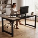 Velký počítačový stůl 74 x 179 x 79 cm S deskou ve vintage šedé a černým středem Kancelářský stůl na černých rámových nohách 6