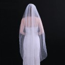 Velo de boda 100 cm Fingertip de tul de una capa con perlas y peine Elegante velo perlado blanco para novia 4