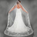 Velo de boda 3 m Catedral Una capa Tul Apliques de encaje Rematado con encaje Blanco marfil Lujoso velo largo 2