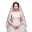 Velo de boda de 60 cm Doble capa de tul con borde de lentejuelas y peina Longitud fingertip Velo elegante Blanco marfil 6