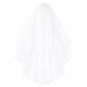Velo de boda de 78 cm Doble capa de tul con peina y ribete de cinta blanco marfil velo delicado para vestidos de novia 6