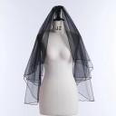 Velum nuziale nero 87 cm Doppio strato in tulle con pettine Lunghezza gomito Orlo semplice Velum elegante per la sposa 2