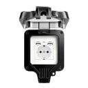 Venkovná zásuvka vodotesná IP66 s 2x USB, 16A/220V, rozmer 11 x 11 cm, plastové puzdro, čierna, na stenu do záhrady, na terasu aj do garáže 1