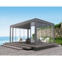 Venkovní hliníková pergola s motorizovanou žaluziovou střechou a posuvnými skleněnými dveřmi rozměr 3 x 4 m černá na terasu i zahradu 2