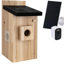 Venkovní ptačí budka s kamerou a aplikací v mobilu detekce pohybu solární panel 14,5 x 15,5 x 32 cm dřevěná přírodní na pozorování ptáků 1