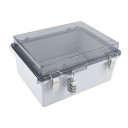 Venkovní rozvodná krabice IP67 z ABS plastu se šedým průhledným víkem, rozměry 22 x 17 x 11 cm, montážní deska v balení 7