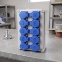 Venkovní vodotěsná zásuvková skříň 10 zásuvek EU 220V 16A IP67, ABS 280×190×130 mm, šedá s modrými víčky, nástěnná montáž na zahradu i dílnu 4