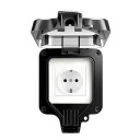 Venkovní zásuvka voděodolná EU 16A 220V s odklopným krytem a těsněním, uzamykatelná plastová krabice 11 × 11 cm, černá, pro zahradu a garáž 1