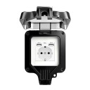 Venkovní zásuvka voděodolná IP66 s 2x USB, 16A/220V, rozměr 11 x 11 cm, plastové pouzdro, černá, na zeď do zahrady, na terasu i do garáže 1